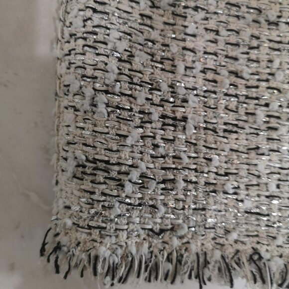 Balenciaga Tweed Fringe Ecru/black/silver Raw Edge Trimmed Loose Sleeveless Top - Picture 10 of 14